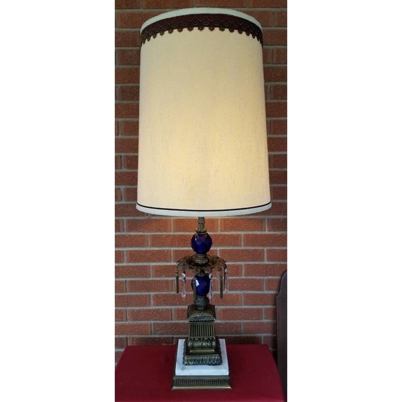 Hollywood Regency Cobalt Blue Crystal Table Lamp - Picture 3 of 7